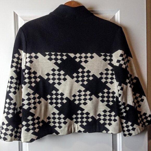 KNY Kourosh B&W Print Tie-Front Knit Wool Cardigan - Picture 2 of 7